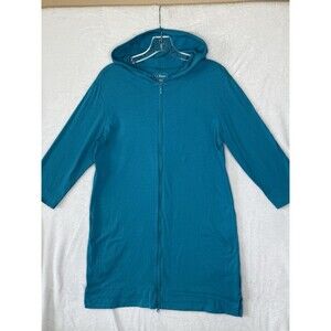 LL Bean Bright Blue Full Zip Hooded 3/4 Sleeve Beach Swim Cover Up Dress Small